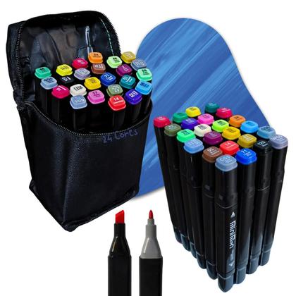 Imagem de Kit Canetinhas Coloridas Maleta 24 Cores Brush Pen Dupla