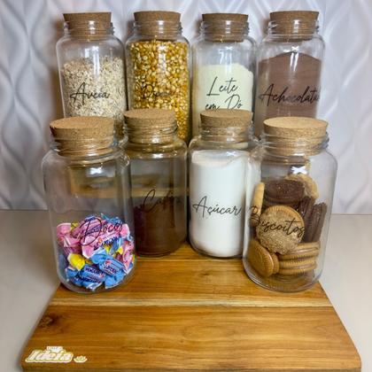 Imagem de Kit Cantinho do Café - 3 Potes de Vidro com Tampa de Cortiça + Adesivos- Armazenamento - Cozinha