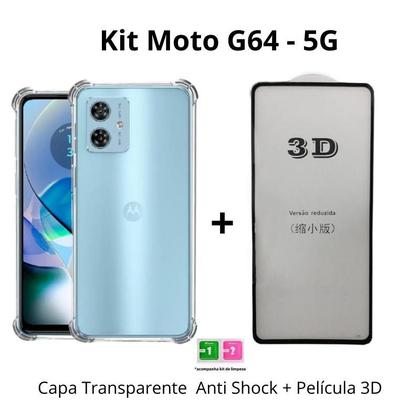 Imagem de Kit Capa Capinha Transparente Anti Shock + Película 3D de Vidro Para Motorola Moto G64