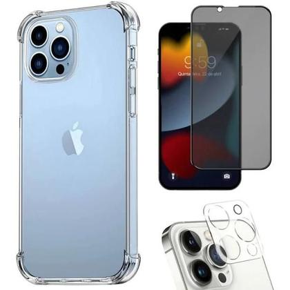 Imagem de Kit Capa Capinha Transparente + Película 3D Vidro Privacidade + Película Câmera Traseira para Iphone 11 Pro Max