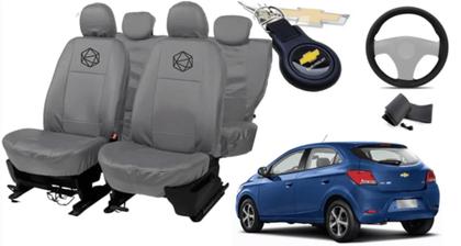 Imagem de Kit Capa de Couro Resistente + Chaveiro + Volante Ônix