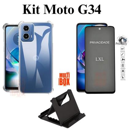 Imagem de Kit Capa  + Película 3D de Vidro Privativa + Suporte de Mesa para Motorola Moto G34 5G