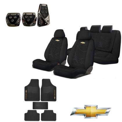 Imagem de kit capas automotiva para banco em tecido grosso original + tapete e pedal esporte para prisma 2013