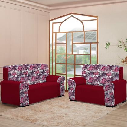 Imagem de Kit Capas para Sofá 2 e 3 Lugares  Coladinha Floral Mista  Proteção e Estilo na Sua Sala