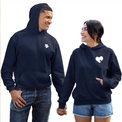 Imagem de Kit Casal Moletom 2 Blusas Canguru com Bolso e Capuz Quebra Cabeça