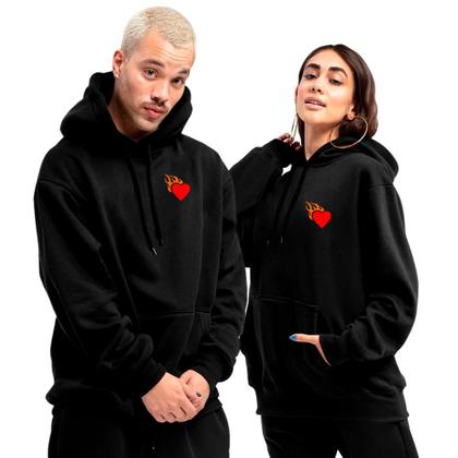 Imagem de Kit Casal Moletom Blusa Capuz Canguru Conjunto Combinando Relaxado