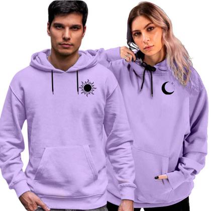 Imagem de Kit Casal Moletom Blusa Capuz Canguru Sol e Lua Combinando Relaxado