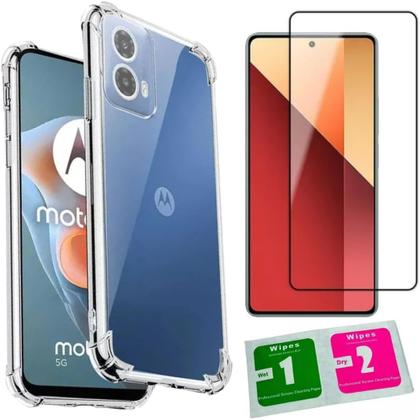 Imagem de Kit Case Capa Capinha Para Motorola Moto G34 Transparente Silicone Anti Impacto + Película Para Moto G34 De Vidro 3D 9H