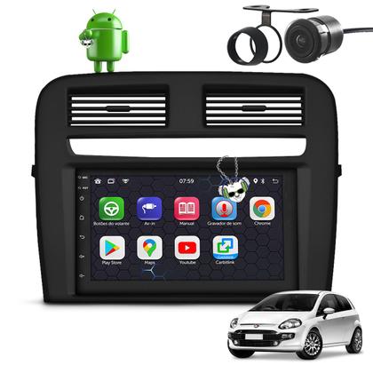 Imagem de Kit Central Multimídia Sistema Android Espelhamento Usb Bluetooth Fiat Punto 2008 2009 2010 2011 2012 Moldura na Cor Preta