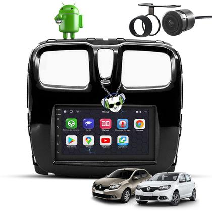 Imagem de Kit Central Multimídia Sistema Android Espelhamento Usb Bluetooth Renault Sandero e Logan 2016 2017 2018 Moldura na Cor Black Piano