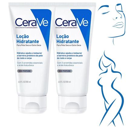 Imagem de Kit CeraVe Loção Hidratante Pele Seca Extra Seca Normal Corporal Facial 200 ml Previne Rugas