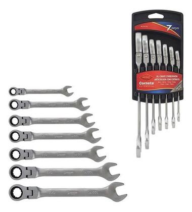 Imagem de kit chave combinada catraca articulada aço 7pcs corneta boca