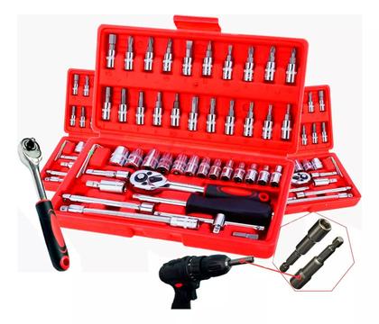 Imagem de Kit Chave Combinada Profissional 46 Peças Soquetes Catraca Aço Maleta Organizada
