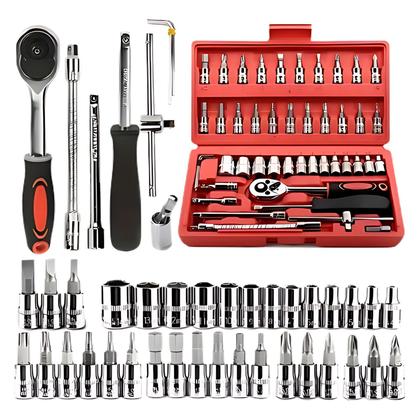 Imagem de Kit Chaves Jogo Catraca Reversível Soquetes 46 Peças