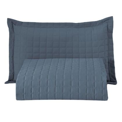 Imagem de Kit Cobre Leito Colcha Bellini Solteiro Dupla Face Percal 300 Fios Textura Matelassê 2 Peças - Azul