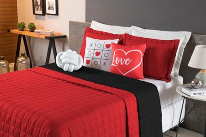 Imagem de Kit Cobre Leito Queen Almofada Vermelho e Preto Dupla Face 8Pç- Cama Posta