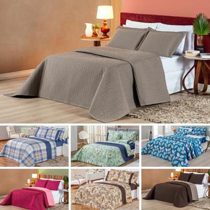 Imagem de Kit cobreleito matelado para cama padrão casal 3 peças dupla face camafeu cinza