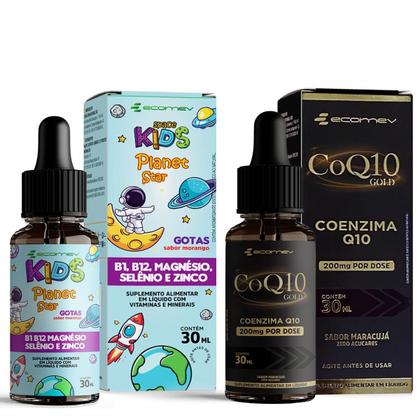 Imagem de Kit Coenzima Q10 200mg  Foco Kids Vitamina infantil Gotas Sublingual Ecomev