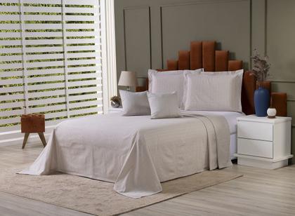 Imagem de Kit Colcha Cobre Leito Cama de Casal Tecido Rústico Topázio + Capas de Almofada 5 Peças