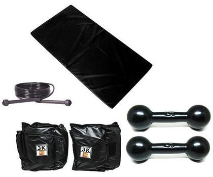 Imagem de Kit Colchonete+Corda+Par Caneleira 3kg+Par Halter Emb. 5kg