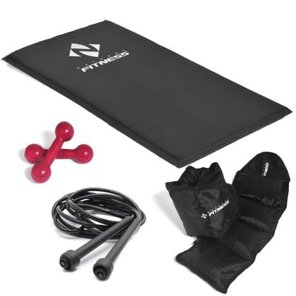 Imagem de Kit Colchonete + Halteres de 2kg + Caneleiras de 4kg + Corda de Pular Academia Fitness Musculação