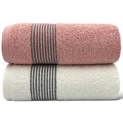 Imagem de Kit Com 02 Toalha De Banho Pêssego/Branca - Gigante / Banhão - Tomie - 78x160cm- LMpeter