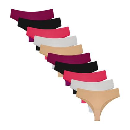 Imagem de kit Com 10 Calcinha Tanga Sem Costura Corte a Laser A43 QLC SPORT