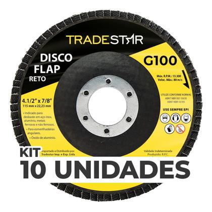 Imagem de Kit Com 10 Disco Flap Reto 4.1/2 X 7/8 Fds115-100Fc Z100