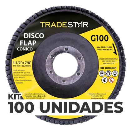 Imagem de Kit Com 100 Disco Flap Conico 4.1/2 X 7/8 Fds115-100Fc Z101
