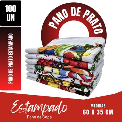 Imagem de Kit Com 100 Pano De Prato - Copa - 60x35cm - Estampado - 100% Algodão - 40 g - Seca Louça - Decora