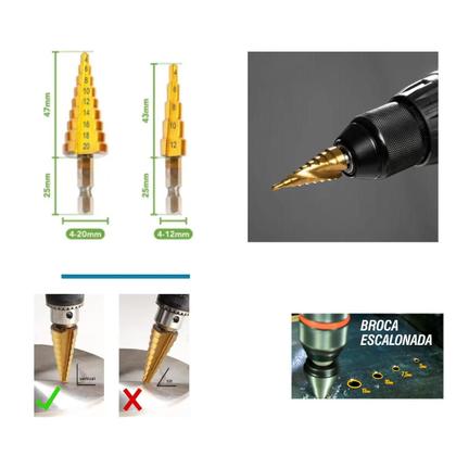 Imagem de Kit Com 2 Brocas Escalonadas 4-12 mm E 4-20 mm Titânio Ótima