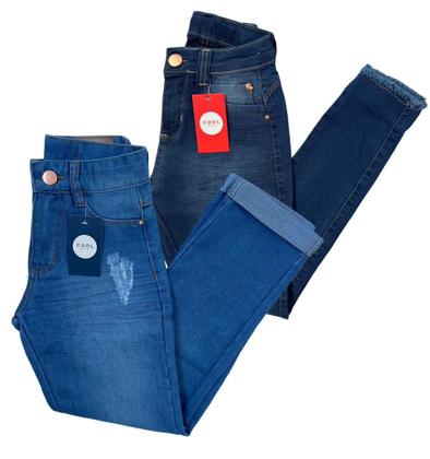 Imagem de kit com 2 calças jeans infantil feminina juvenil meninas com lycra tam 10 12 14 e 16 anos