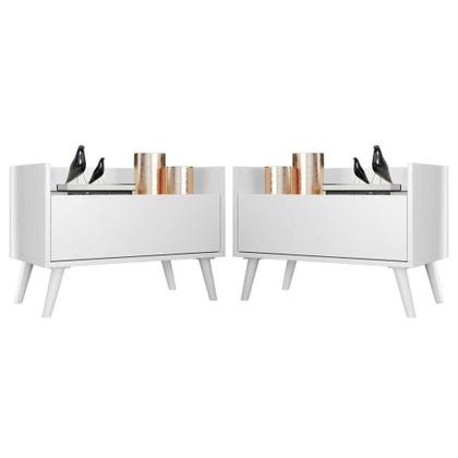 Imagem de Kit Com 2 Mesas De Cabeceira 60Cm Retrô Multimóveis V3633 Branca Branco