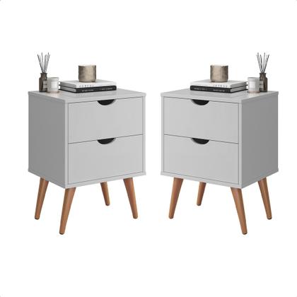 Imagem de Kit com 2 Mesas de Cabeceira pés Palito e duas gavetas Madri - Branco