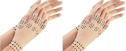 Imagem de Kit Com 2 Pares De Luvas Bege Sem Dedo Alívio Da Dor Mãos - MAGNÉTICA