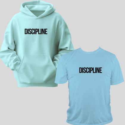 Imagem de Kit Com 2 Peças Unissex Moletom Canguru e Camiseta Gola Redonda Estamp Discipline Conjunto