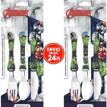 Imagem de Kit Com 2 Talher Infantil Hulk Inox Simonaggio Disney Garfo e Faca