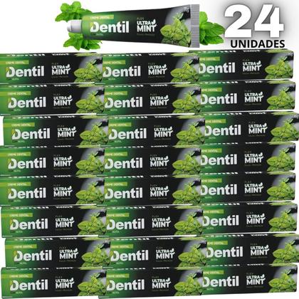 Imagem de Kit com 24 Cremes Dentais Dentil Ultra Mint Sem Flúor, Com Xilitol e Sabor Menta Refrescante