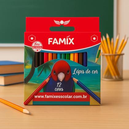 Imagem de Kit com 24 Lápis de Cor 12 Cores Mini Meio Pequeno Famix Material Escolar