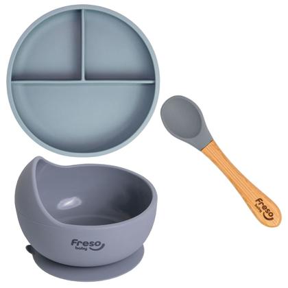 Imagem de Kit com 3 peças Alimentação p/ Bebê em Silicone Cinza Freso