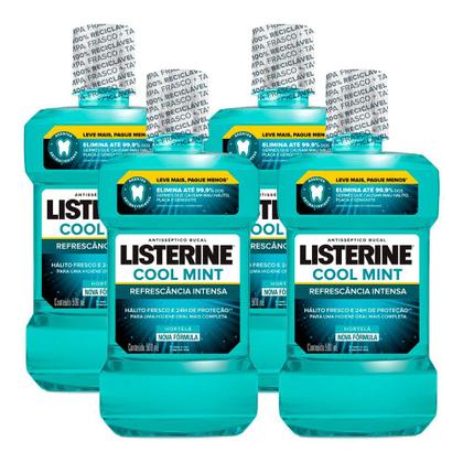 Imagem de Kit com 4 Antisséptico Bucal Listerine Cool Mint Leve 500ml Pague 350ml