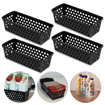 Imagem de Kit Com 4 Cesto Organizador Multiuso Comprido 28x11 Branco Preto Rosa Transparente