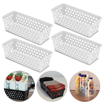 Imagem de Kit Com 4 Cesto Organizador Multiuso Comprido 28x11 Branco Preto Rosa Transparente