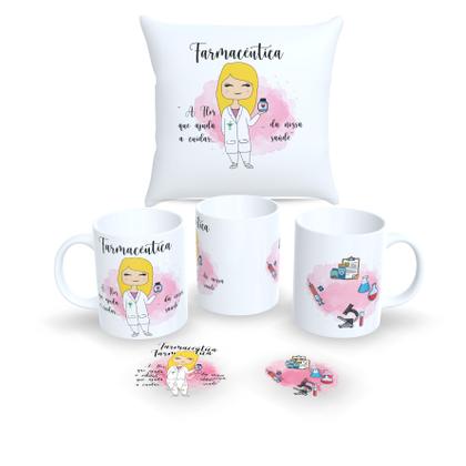 Imagem de Kit Com Almofada 30x30cm e Caneca de Porcelana Profissões Fofas 2