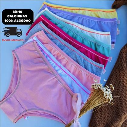 Imagem de kit com até 10 Calcinhas Infantil 100 Algodão Cores Variadas