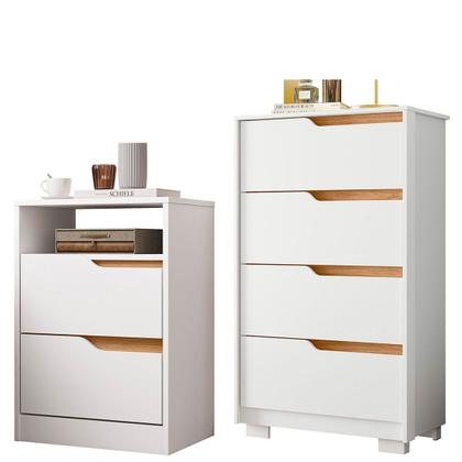 Imagem de Kit Cômoda 4 Gavetas e Mesa de Cabeceira Sara 2 Gavetas Flex