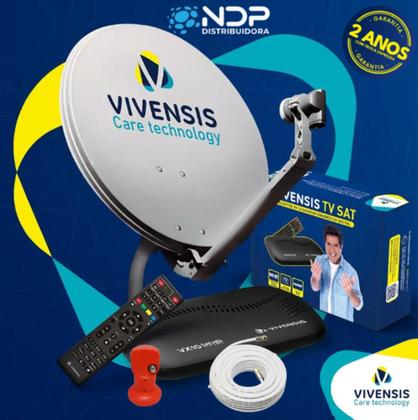 Imagem de Kit completo: Antena Parabólica, Receptor Digital Vx10, LNBF e cabo - Vivensis