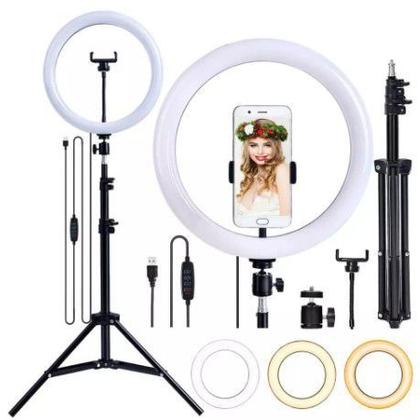 Imagem de Kit Completo Ring Light 26cm 10 Polegadas Com Tripé Dimmer Youtuber Selfie Pro