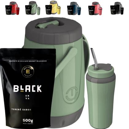 Imagem de Kit Completo Tereré Garrafa Jarra Pávia Unitermi Copo Térmico Com Bomba Inox Erva Black ErvaMate Escolha
