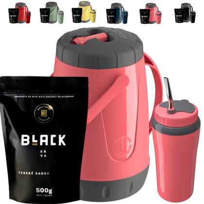 Imagem de Kit Completo Tereré Garrafa Jarra Pávia Unitermi Copo Térmico Com Bomba Inox Erva Black ErvaMate Escolha